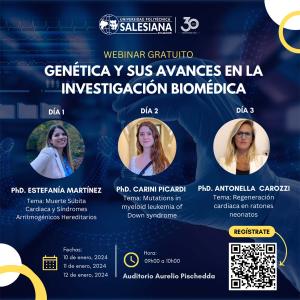 Afiche promocional de los Webinars: Genética y sus avances en la investigación biomédica